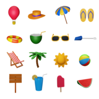 3D Rendering Style Colorful Summer Icon Set. png
