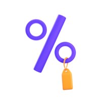 Yellow And Purple Illustration Of Percentage And Tag 3D Element. png