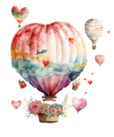 heiß Luft Ballon Valentinsgrüße Tag Aquarell ai generativ png