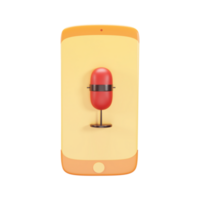 3D Style Mic In Smartphone Screen Icon In Red And Golden Color. png