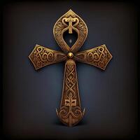 Ancient golden ankh symbol isolated on dark background. Illustration of an Egyptian cross in digital form. The ancient Egyptians used the Ankh as a symbol for eternal life. photo