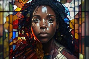 beautiful black woman made out of stained glass. Black live matter concept. Black people. Woman day concept. 8 march international women's day photo