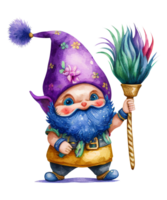 Cute Gnome Mardi Gras watercolor png