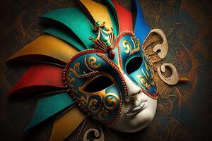 Illustration, multicolored carnival mask party inspired in ancient venetian dominos photo