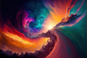 Space nebula panorama, equirectangular projection, environment map. HDRI spherical panorama. Space background with nebula and stars, black hole in space. photo