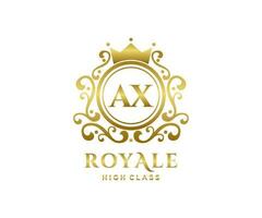 Golden Letter AX template logo Luxury gold letter with crown. Monogram alphabet . Beautiful royal initials letter. vector