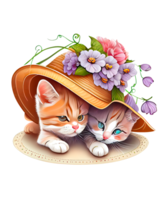 cute cats under the hat Watercolor Sublimation png