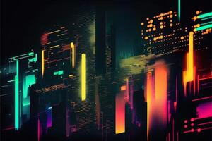 Abstract background with interlaced digital glitch and distortion effect. Futuristic cyberpunk design. Retro futurism, web punk, rave 80s 90s cyberpunk aesthetic techno neon colors. photo