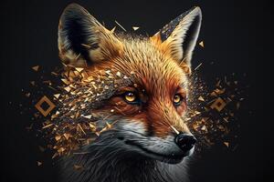 Fantasy Raster Image of Fox Face with Golden Spot, Animal face in the depths of galaxies and stars fox photo