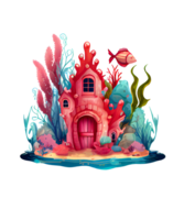 Cute Mermaid House Watercolor png