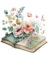 Blumen- Buch Aquarell ai generativ png