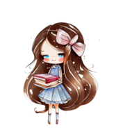 cute long haired girl and books watercolor sublimation png