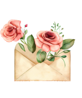 vintage envelopes aguarela flor romântico clipart ai generativo png
