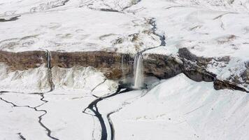 Seljalandsfoss Waterfall a Natural Landmark Attraction in Iceland From the Air video