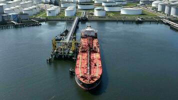 Crude Oil Liquid Cargo Transporter Ship Unloading Petrochemicals to a Fuel Depot video