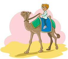 vector illustration of boy riding camel