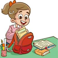 kids preparing his school bag vector