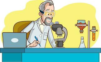 Scientist in lab. Science experiment in medical laboratory. Vector illustration