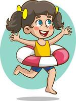 happy cute kid with swim ring vector