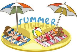 Flat Summer Poster with Cartoon Character and kids having fun cartoon vector