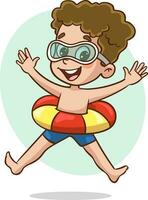 happy cute kid with swim ring vector