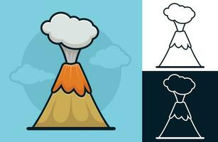 volcán erupción. vector dibujos animados ilustración en plano icono estilo