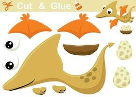 Cute pterosaurs with it eggs. Cutout and gluing. Vector cartoon illustration