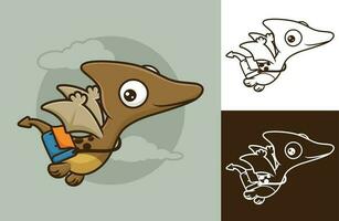 Funny pterosaur carrying bag. Vector cartoon illustration in flat icon style