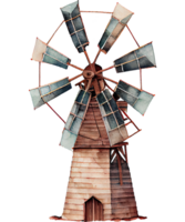 Moulin à vent aquarelle clipart ai génératif png