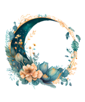 Blumen- Blau Mond Rahmen Aquarell ai generativ png