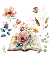 floral livro aguarela ai generativo png