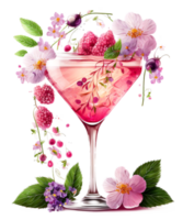 rosado cóctel con flores enamorado día acuarela ai generativo png