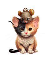 Cute cat and mouse Watercolor Sublimation png