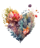 schön Blumen- Valentinstag Herz Aquarell ai generativ png