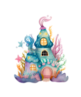 Cute Mermaid House Watercolor png