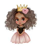 Little Black Princess Girl Watercolor png