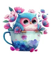 hibou bleu fleur Valentin journée ai génératif png