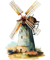 Moulin à vent aquarelle clipart ai génératif png