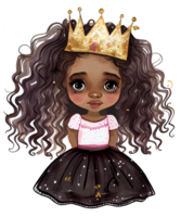 liten svart prinsessa flicka vattenfärg ai generativ png