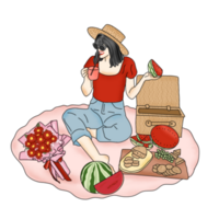 girl having a picnic in the park png