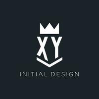 XY logo with shield and crown, initial monogram logo design vector