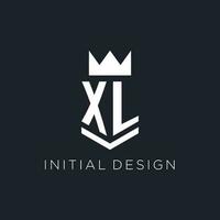 XL logo with shield and crown, initial monogram logo design vector