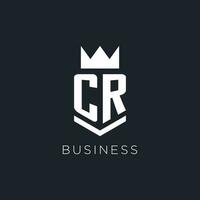 CR logo with shield and crown, initial monogram logo design vector