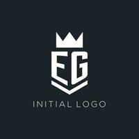 EG logo with shield and crown, initial monogram logo design vector