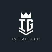 IG logo with shield and crown, initial monogram logo design vector