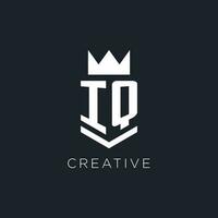 IQ logo with shield and crown, initial monogram logo design vector