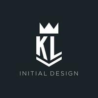 kl logo con proteger y corona, inicial monograma logo diseño vector