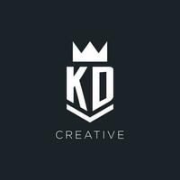 KD logo with shield and crown, initial monogram logo design vector