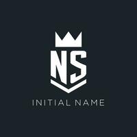 NS logo with shield and crown, initial monogram logo design vector