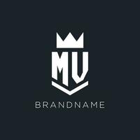 MV logo with shield and crown, initial monogram logo design vector